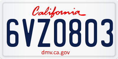 CA license plate 6VZO803