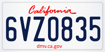 CA license plate 6VZO835