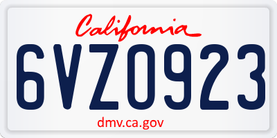 CA license plate 6VZO923