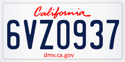 CA license plate 6VZO937
