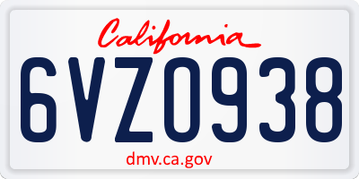 CA license plate 6VZO938