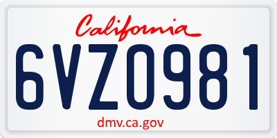 CA license plate 6VZO981