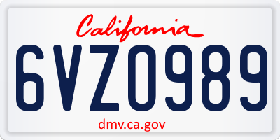 CA license plate 6VZO989