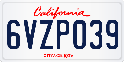 CA license plate 6VZP039