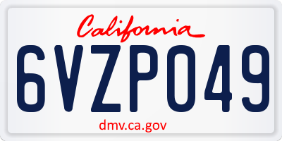 CA license plate 6VZP049