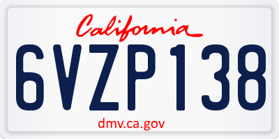 CA license plate 6VZP138