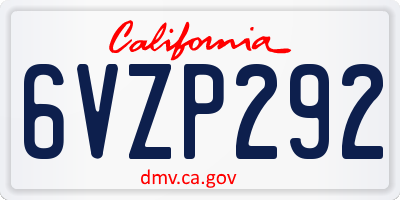 CA license plate 6VZP292