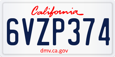 CA license plate 6VZP374