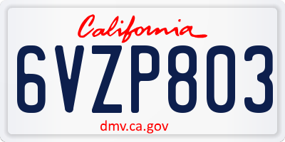 CA license plate 6VZP803
