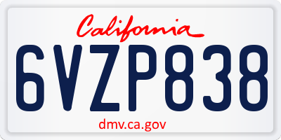 CA license plate 6VZP838