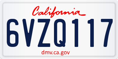 CA license plate 6VZQ117