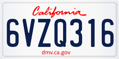 CA license plate 6VZQ316