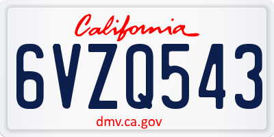 CA license plate 6VZQ543