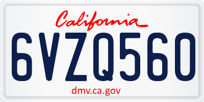 CA license plate 6VZQ560