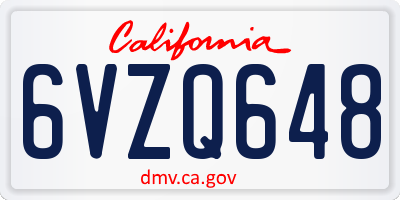 CA license plate 6VZQ648