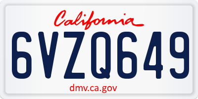 CA license plate 6VZQ649