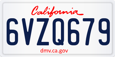 CA license plate 6VZQ679