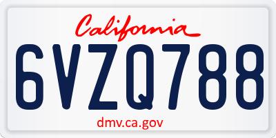 CA license plate 6VZQ788