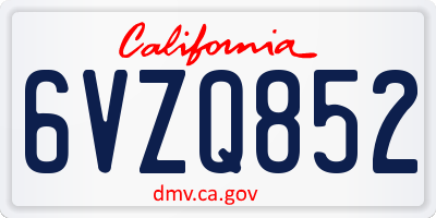 CA license plate 6VZQ852