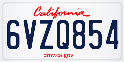 CA license plate 6VZQ854