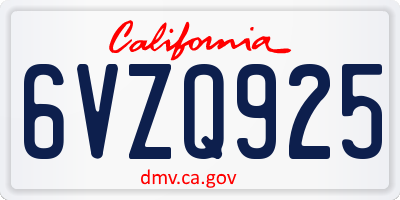 CA license plate 6VZQ925