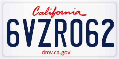 CA license plate 6VZR062