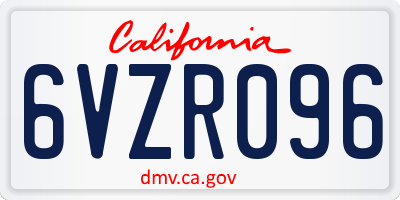 CA license plate 6VZR096