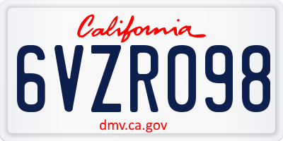 CA license plate 6VZR098