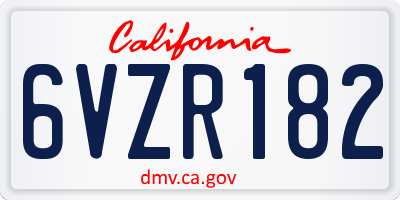 CA license plate 6VZR182