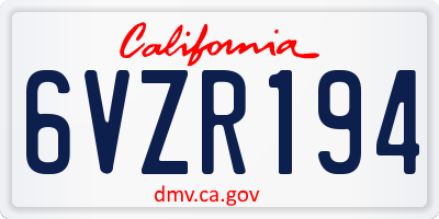 CA license plate 6VZR194