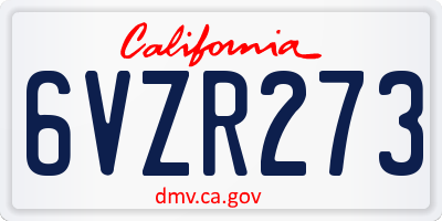 CA license plate 6VZR273