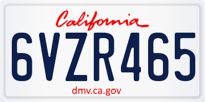 CA license plate 6VZR465