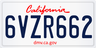 CA license plate 6VZR662
