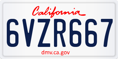 CA license plate 6VZR667