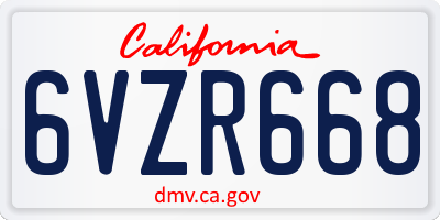 CA license plate 6VZR668