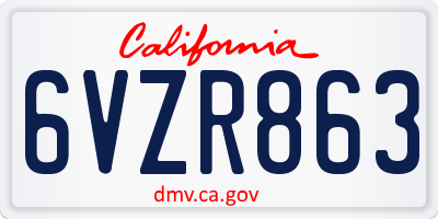 CA license plate 6VZR863