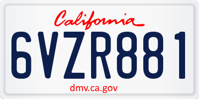 CA license plate 6VZR881