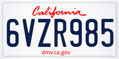 CA license plate 6VZR985
