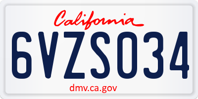 CA license plate 6VZS034
