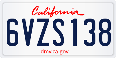 CA license plate 6VZS138