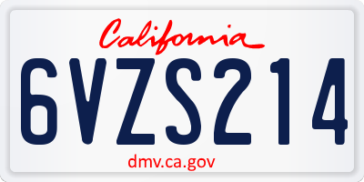 CA license plate 6VZS214