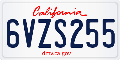 CA license plate 6VZS255