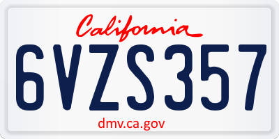 CA license plate 6VZS357