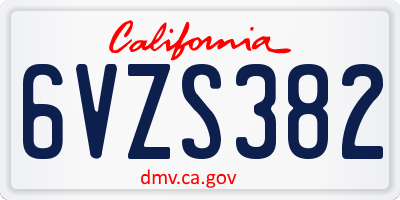 CA license plate 6VZS382
