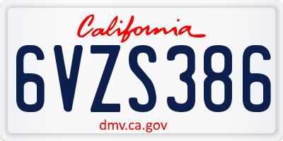 CA license plate 6VZS386