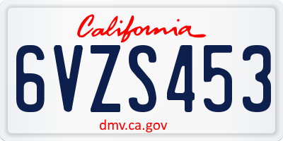 CA license plate 6VZS453