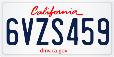 CA license plate 6VZS459