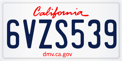 CA license plate 6VZS539