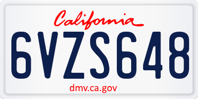 CA license plate 6VZS648