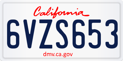 CA license plate 6VZS653